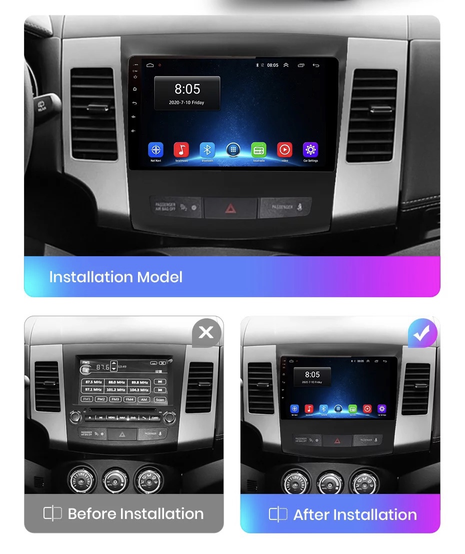 CarPlay Mitsubishi Outlander 2005-2011 (voor originele met zonder Rockford) Android 11 navigatie en multimediasysteem USB WiFi Bluetooth 2+32GB