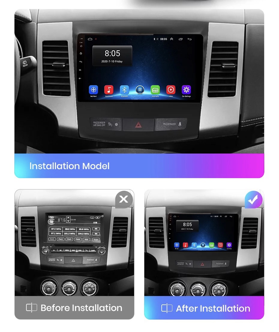 CarPlay Mitsubishi Outlander 2005-2011 (voor originele systeem zonder Rockford) 10 navigatie en multimediasysteem USB WiFi Bluetooth 2+32GB - NaviCenter